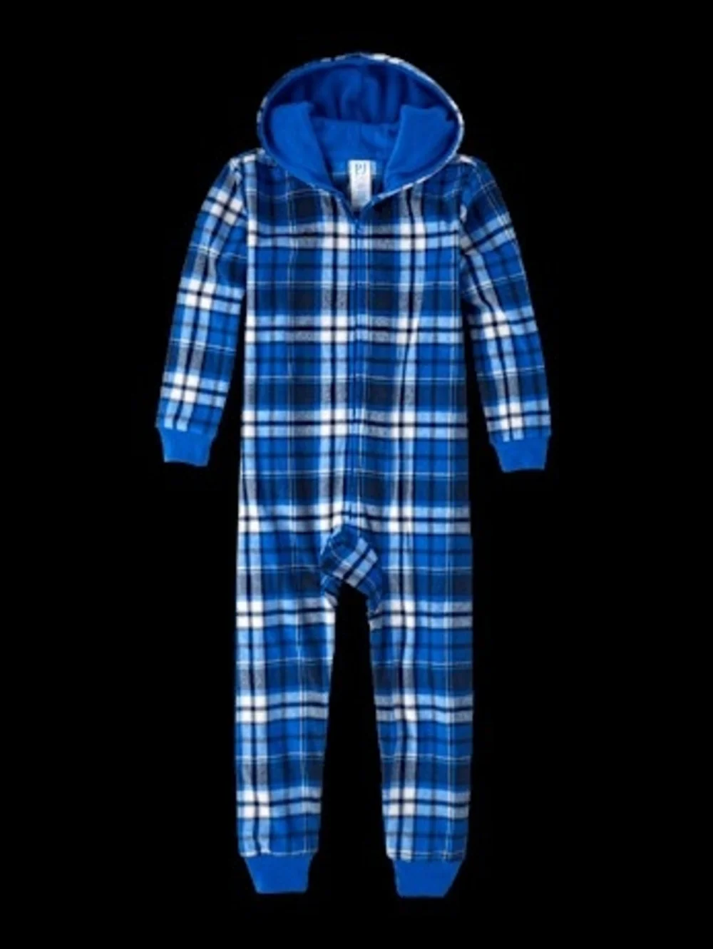 PJ Place Blue and White Plaid Zip Hoodie Onesie Fleece Childrens Place XXL/16